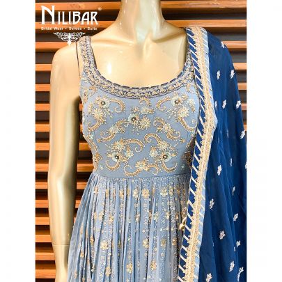 Bluish Grey Georgette Sharara Suit