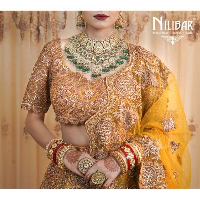 Canary Yellow Net Bridal Lehenga