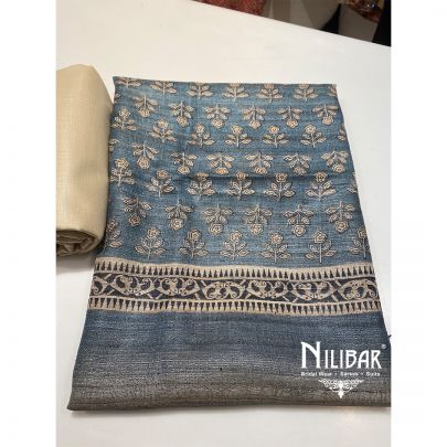 Stone Blue Organic Silk Unstitched Suit