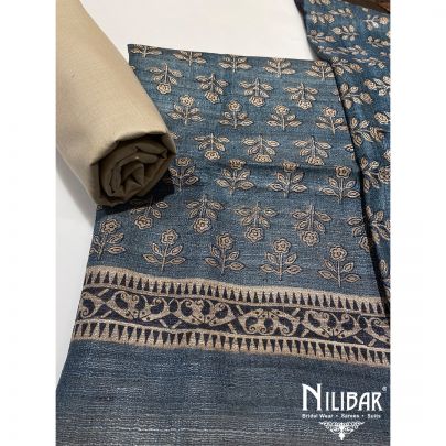 Stone Blue Organic Silk Unstitched Suit