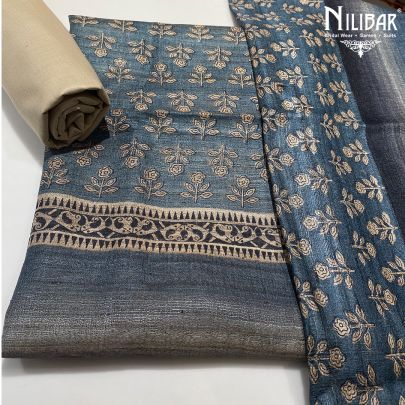 Stone Blue Organic Silk Unstitched Suit