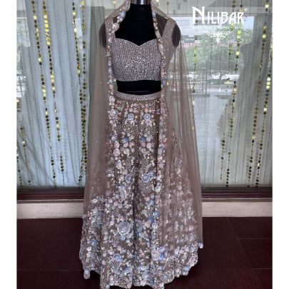 Beige Organza Lehenga