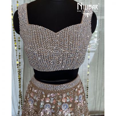 Beige Organza Lehenga