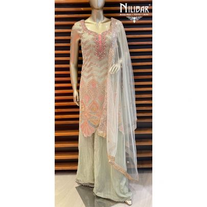 Pistachio Green Organza Palazzo Suit