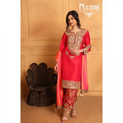 Strawberry Pink Silk Palazzo Suit
