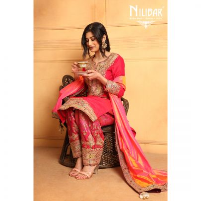 Strawberry Pink Silk Palazzo Suit