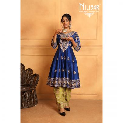 Navy Blue Silk Palazzo Suit