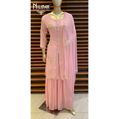 Baby Pink Chinon Skirt Suit Set