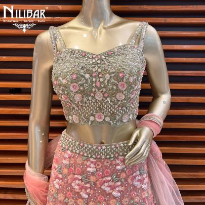 Coral Pink Net Lehenga