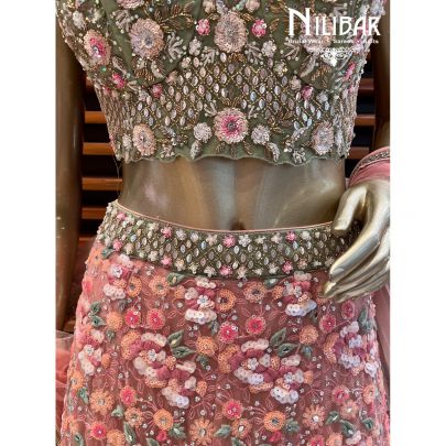 Coral Pink Net Lehenga