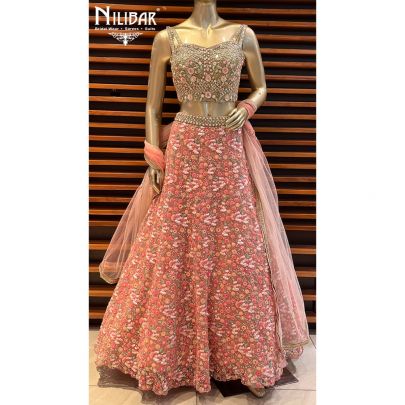 Coral Pink Net Lehenga