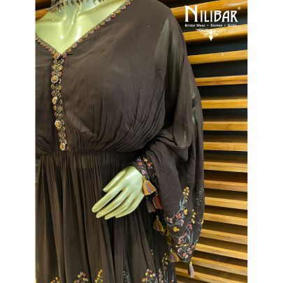 Coffee Georgette  sharara peplum suit