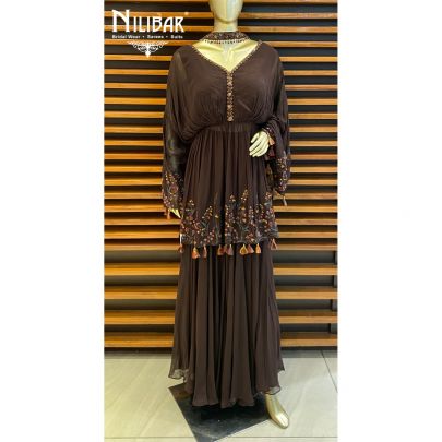 Coffee Georgette  sharara peplum suit
