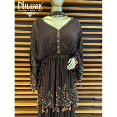 Coffee Georgette  sharara peplum suit