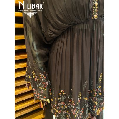 Coffee Georgette  sharara peplum suit