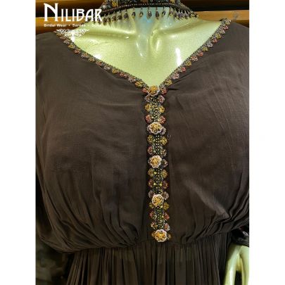 Coffee Georgette  sharara peplum suit