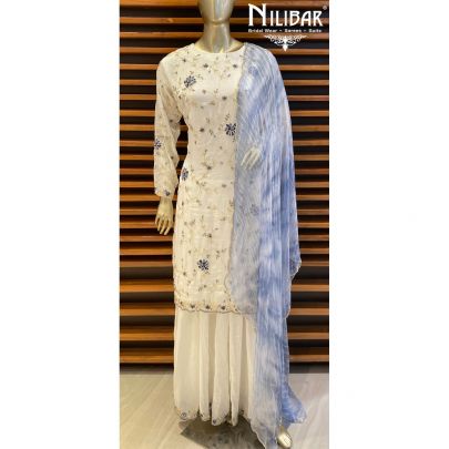Milky White Chinon Sharara Suit