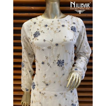 Milky White Chinon Sharara Suit