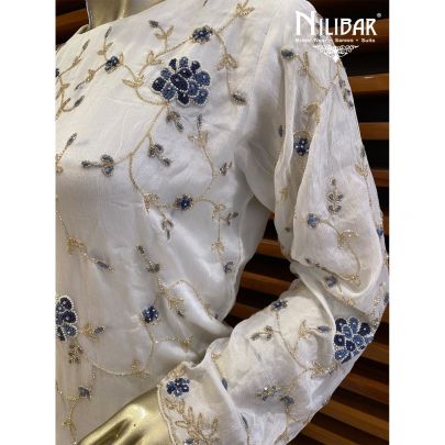 Milky White Chinon Sharara Suit
