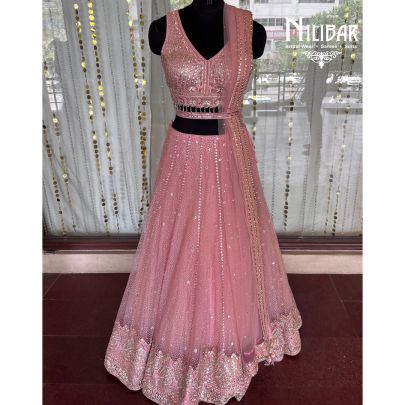Punch Pink Net Lehenga