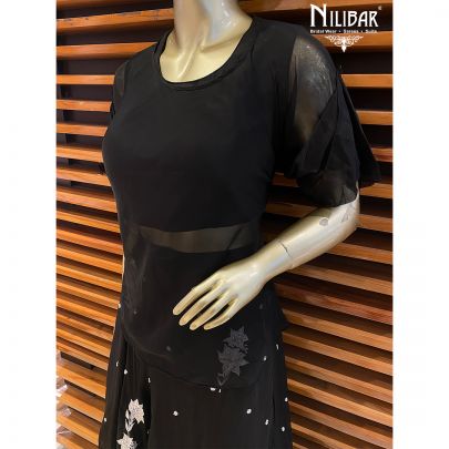 Black Silk and Organza Shirt with Skirt