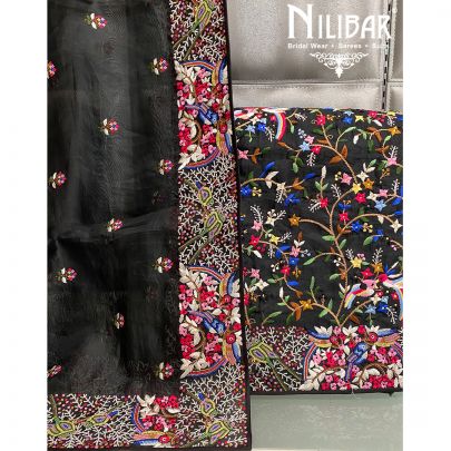 Black Organza Unstitched Suit 