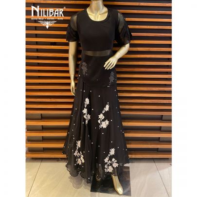 Black Silk and Organza Shirt with Skirt