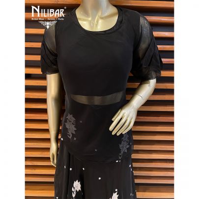 Black Silk and Organza Shirt with Skirt