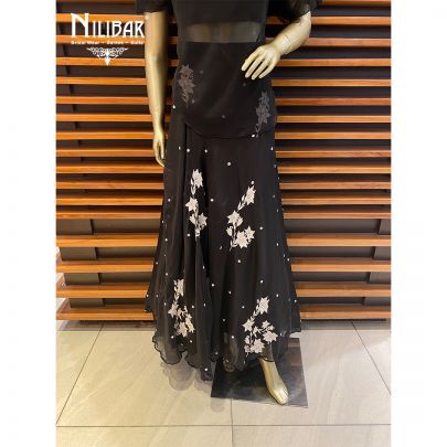 Black Silk and Organza Shirt with Skirt