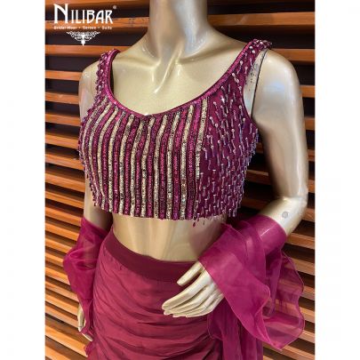 Wine Satin Draped Saree