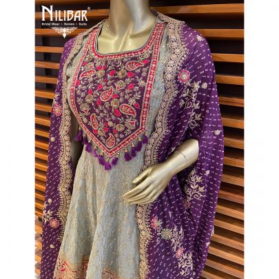 Green and Purple Georgette Dhoti Suit