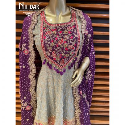 Green and Purple Georgette Dhoti Suit