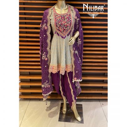 Green and Purple Georgette Dhoti Suit