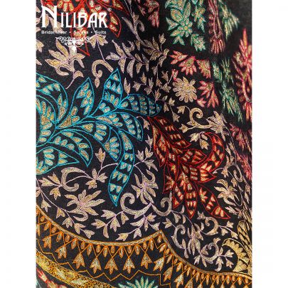 Midnight Blue Pure Pashmina Shawl embellished with hand work.