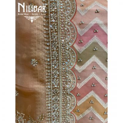 Salmon Pink Organza Unstitched Suit