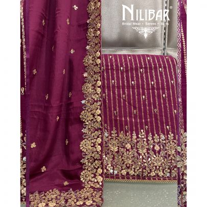 Wine Silk Unstitched Suit 