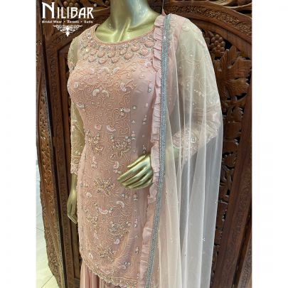 Salmon Pink Georgette and Net Sharara Suit