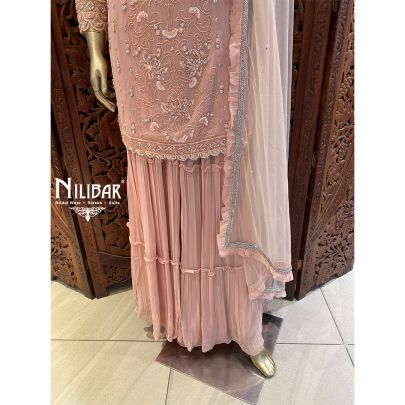 Salmon Pink Georgette and Net Sharara Suit
