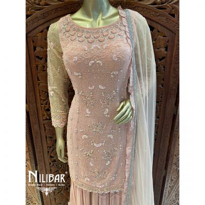 Salmon Pink Georgette and Net Sharara Suit