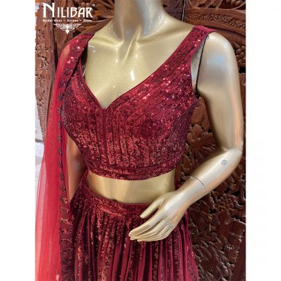 Berry Red Net Lehenga