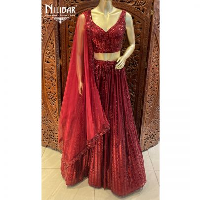 Berry Red Net Lehenga