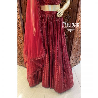 Berry Red Net Lehenga