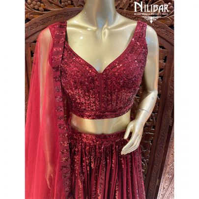Berry Red Net Lehenga