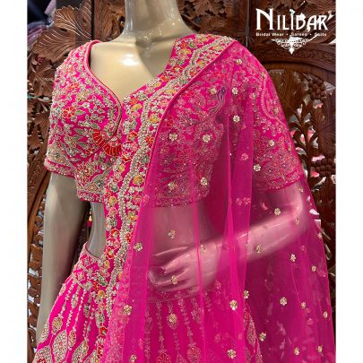 Hot Pink Silk and Net Lehenga