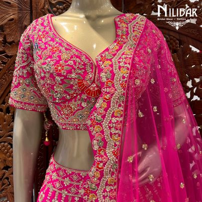 Hot Pink Silk and Net Lehenga