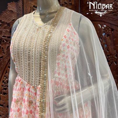 Baby Pink Georgette and Net Peplum Suit