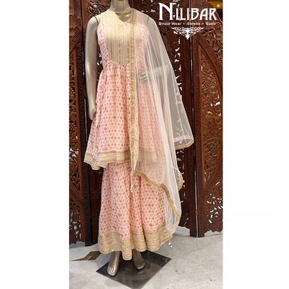 Baby Pink Georgette and Net Peplum Suit