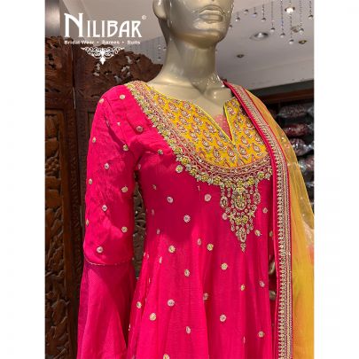 Magenta Chinon Peplum Suit