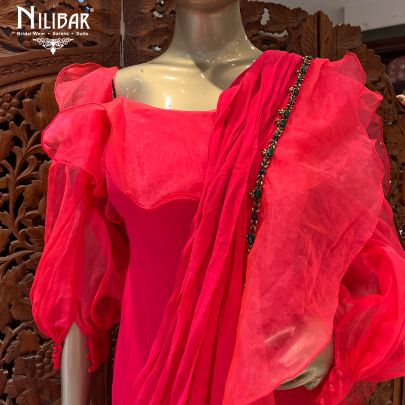 Hot Pink Georgette and Organza Jumpsuit