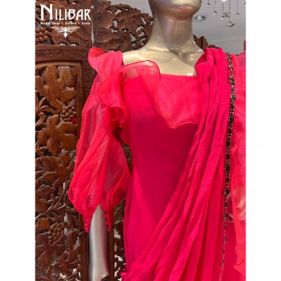 Hot Pink Georgette and Organza Jumpsuit